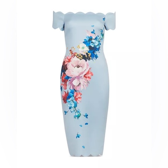 TED BAKER Hailly Bardot Dress Raspberry Ripple Print TB Size 4 = US 10 - Picture 5 of 15